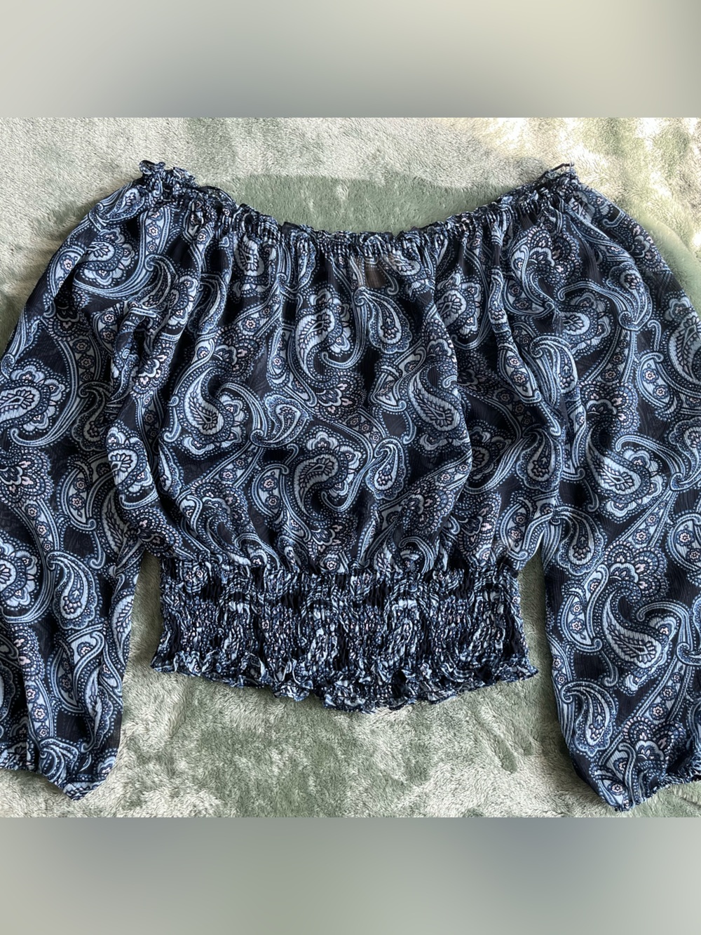 MICHAEL Michael Kors Navy Paisley Off-Shoulder Crop Top